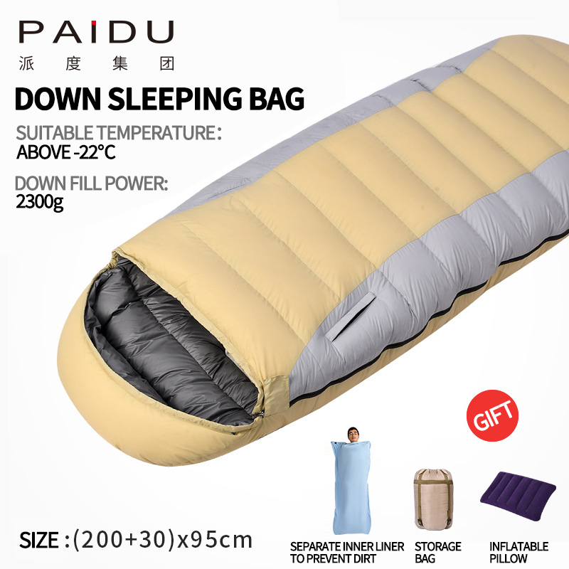 Paidu Down Sleeping Bag for Adults Outdoor Winter Camping Adult Couples Plus Size Ultra Lightweight Carrying Duck Down Sleeping Bag -30 degrees Celsius