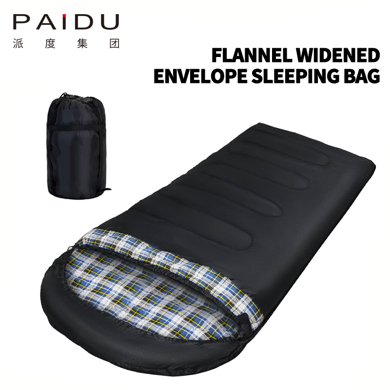 Paidu Wholesale of large space winter flannel sleeping bags, outdoor camping and camping envelopes, splicing and thickening of warm sleeping bags